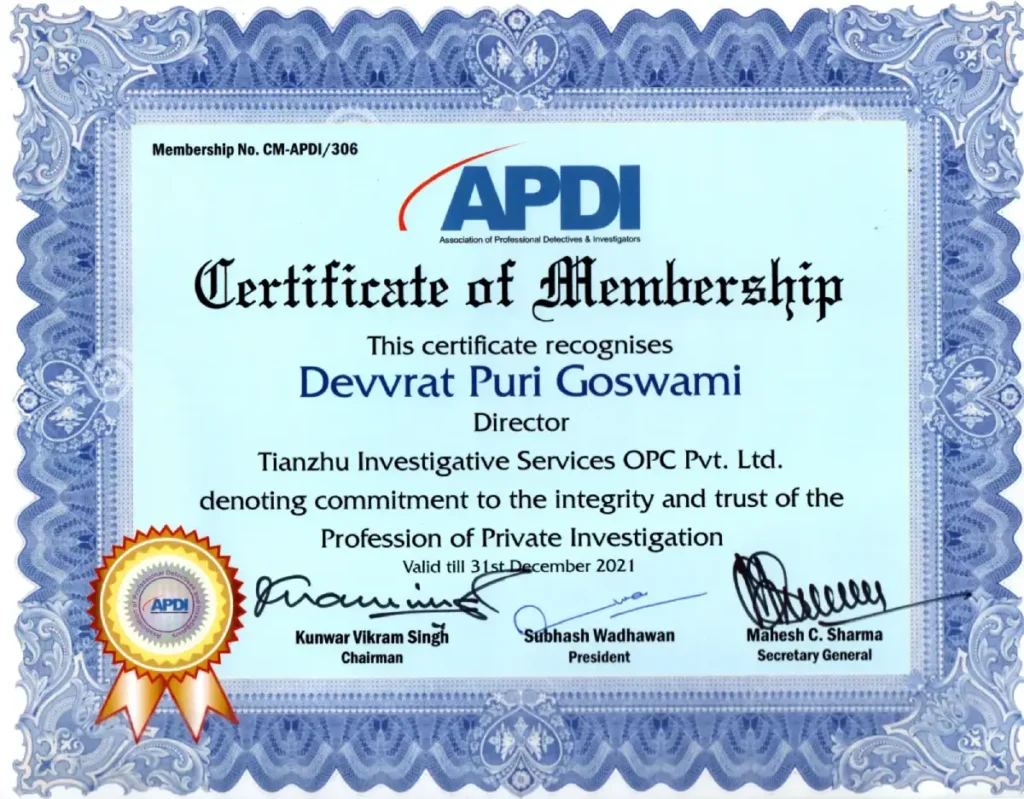 APDI Certificate of Membership 2021
